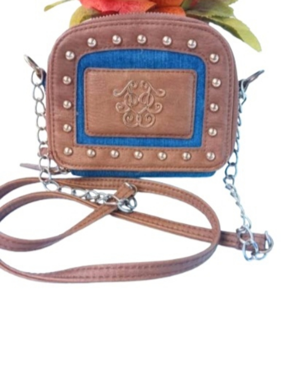 Jessica Simpson Mini Crossbody Wallet Bag | EUC | Denim, Studs, Zip Around